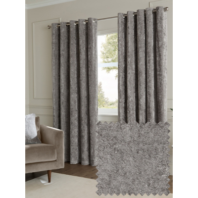 Paoletti Grey Lustre Velvet Fully Lined Eyelet Curtain