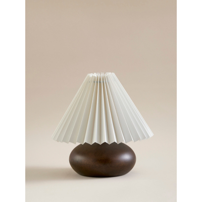Natural Wood Table Lamp With Pleated Shade