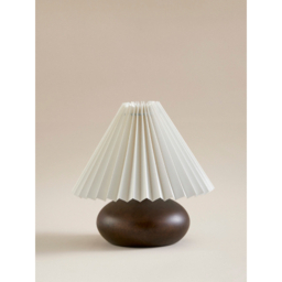 Natural Wood Table Lamp With Pleated Shade