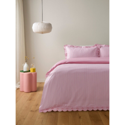 Pink & White Stripe Heart Scallop Microfibre Duvet Set