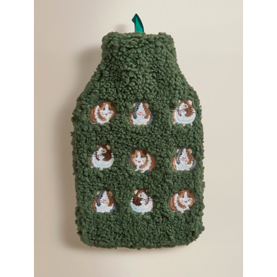 Green Guinea Pig Embroidered Boucle Hot Water Bottle
