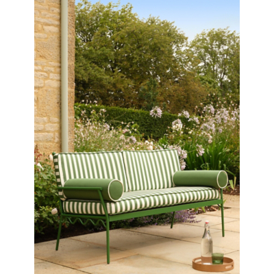 Riviera Green and White Stripe Metal Garden Bench