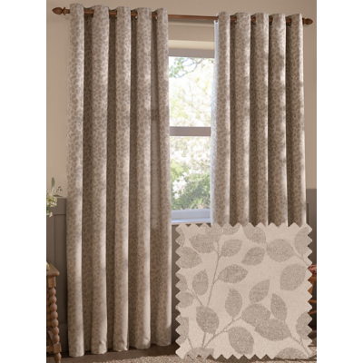 Wylder Taupe Grace Leaf Jacquard Lined Eyelet Curtains