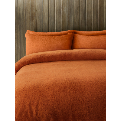 Autumn Orange Plain Teddy Reversible Duvet Set
