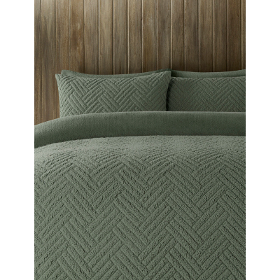 Grey Herringbone Teddy Duvet Set