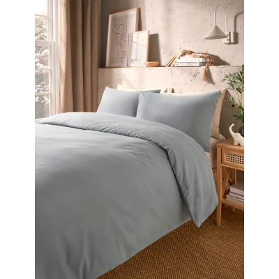 Grey Brushed Cotton Plain Duvet Set