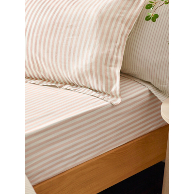 Hebden Blush Striped 100% Cotton Fitted Sheet