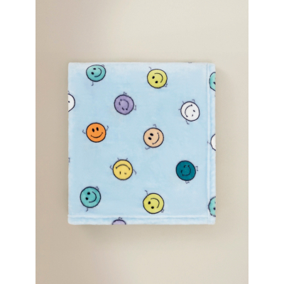 Blue Smiley Face Fleece Blanket - 120 x 150 cm