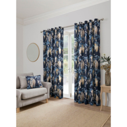 D & D Navy Wisteria Eyelet Curtains