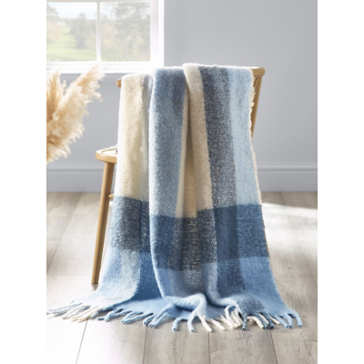 Catherine Lansfield Blue Faux Mohair Check Blanket Throw - 130 x 170cm