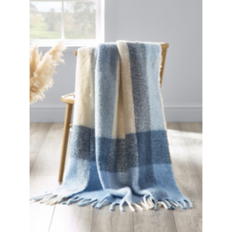 Catherine Lansfield Blue Faux Mohair Check Blanket Throw - 130 x 170cm