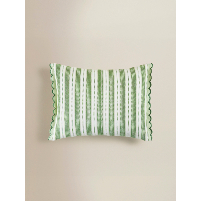 Green Stripe Scallop Trim Woven Cushion