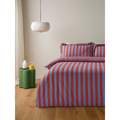 Blue & Red Box Pleat Striped Duvet Set