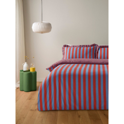 Blue & Red Box Pleat Striped Duvet Set