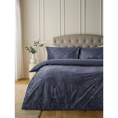Blue Subtle Floral Print Crushed Velvet Duvet Set