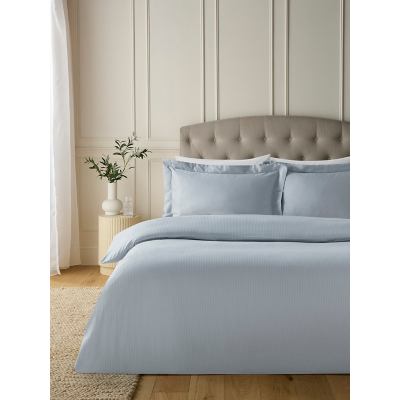 Grey Luxury 100% Cotton 300 Thread Count Sateen Stripe Duvet Set