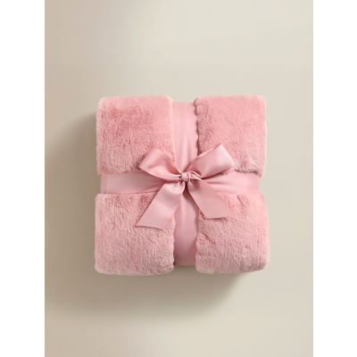 Pink Plain Faux Fur Throw - 130cm x 170cm