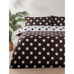 Chocolate Soft Touch Microfibre Polka Dot Reversible Duvet Set
