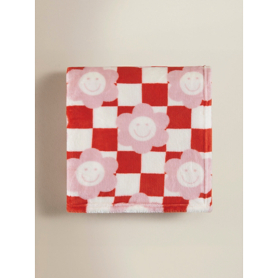 Pink Checkerboard Flower Face Super-Soft Throw - 150 x 120cm