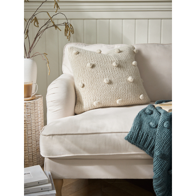 Stacey Solomon Neutral Pom Pom Knit Cushion by George at ASDA