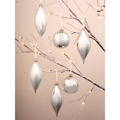 Silver Mercury Glass Baubles - Set of 6