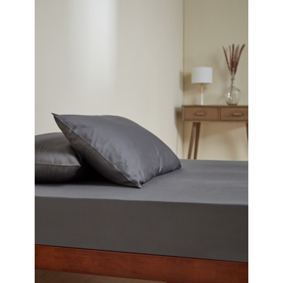 Dark Grey 100% Cotton Plain Sateen Fitted Sheet