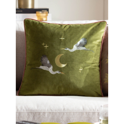 Paoletti Green Moon Litflight Embroidered Velvet Cushion