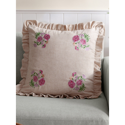 Wylder Pink Martha Ruffle Embroidered Ruffle Cushion