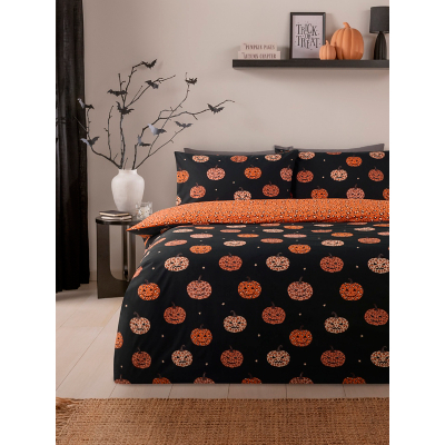 Orange & Black Leopard Pumpkins Reversible Duvet Set