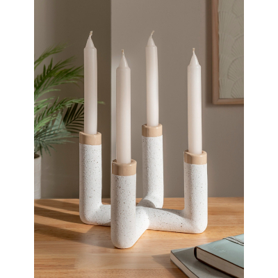 White & Grey Stoneware Taper Candle Holder