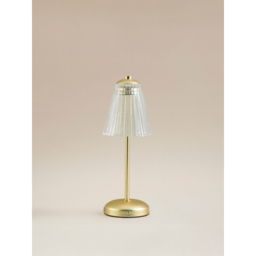 Gold-Tone LED Lamp With Ribbed Shade