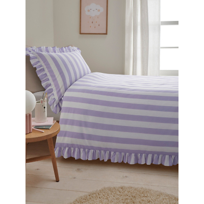 Lilac & White Stripe Frill Reversible Duvet Set