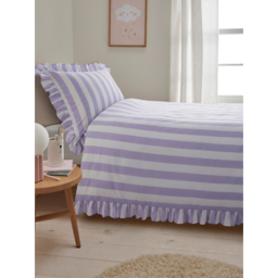 Lilac & White Stripe Frill Reversible Duvet Set