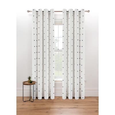 White Embroidered Tufted Spot Eyelet Curtains
