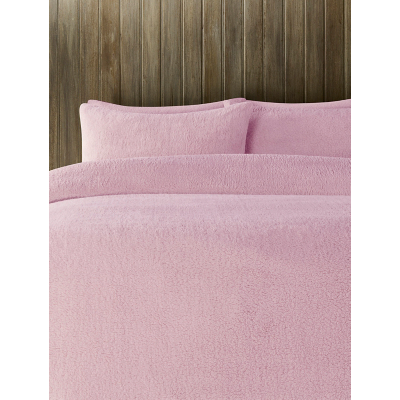 Pastel Pink Plain Teddy Finish Duvet Set
