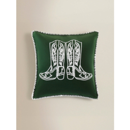 Green Velvet Embroidered Cowboy Boot Cushion