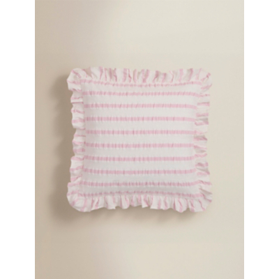Seersucker Stripe Frill Trim Cushion