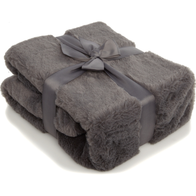 Dark Grey Plain Faux Fur Throw - 130cm x 170cm