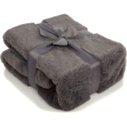 Dark Grey Plain Faux Fur Throw - 130cm x 170cm