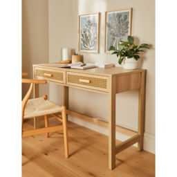 Natural Brown Wooden Rattan 2 Drawer Desk