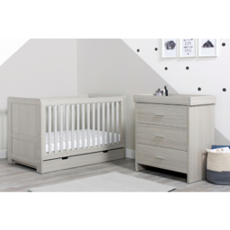 Ickle Bubba Grey Pembrey Cot Bed with Under Drawer and Changing Drawer