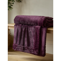 Catherine Lansfield Plum Velvet & Faux Fur Blanket Throw