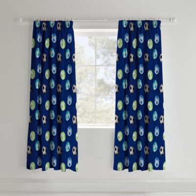 Catherine Lansfield Football Lined Blue Curtains