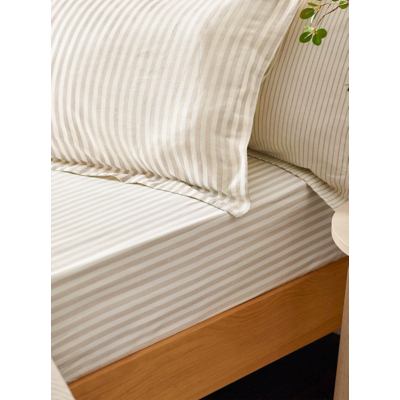 Hebden Natural Striped 100% Cotton Fitted Sheet