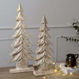 Carved Wood Christmas Tree Ornament - Rustic Wooden Festive Table Decoration - Large - thumbnail 2