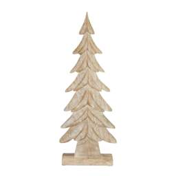 Carved Wood Christmas Tree Ornament - Rustic Wooden Festive Table Decoration - Large - thumbnail 1