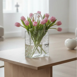 Clear Glass Bag Vase with Handles - thumbnail 2