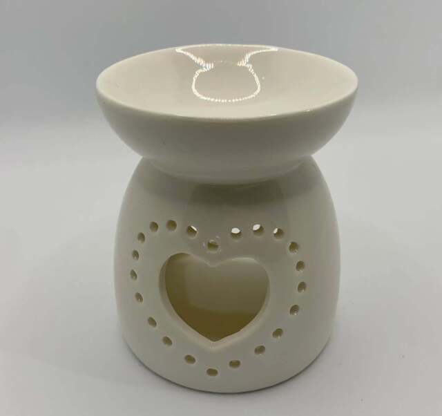 Heart Ceramic Oil Burner / Wax Burner - 2 Colours - Ivory - image 1