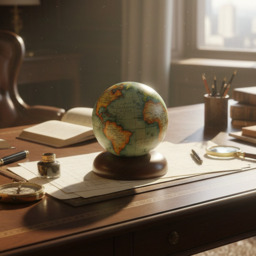 Mini Antique Globe with Wooden Base – 12cm Decorative Desk Globe - thumbnail 2
