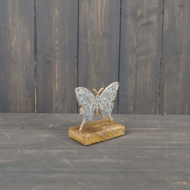 Floral Metal Butterfly On Wooden Base - 2 Sizes, 3 Colours - image 1